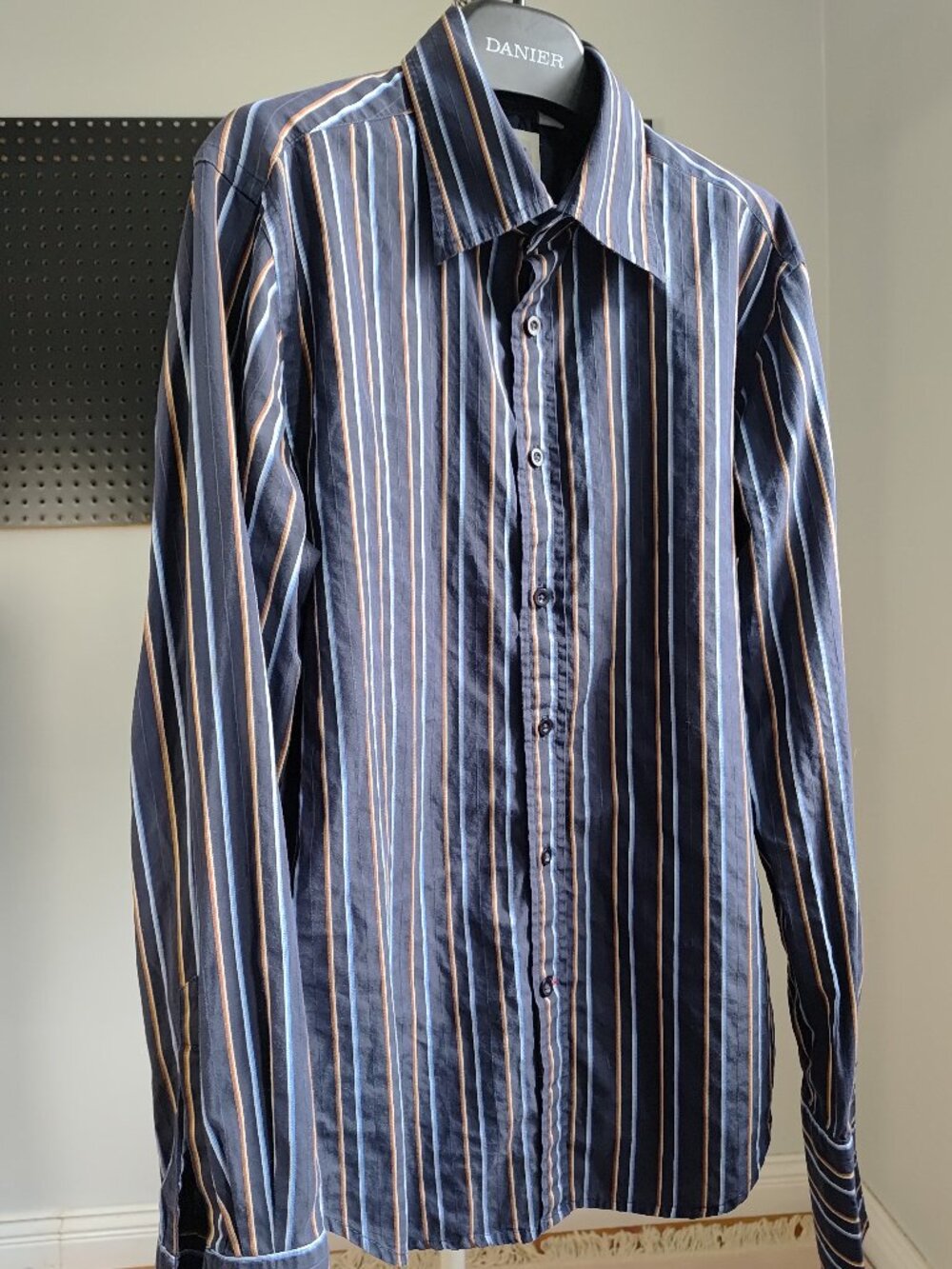 Guess men's shirt size M dark blue with blue and brown strips